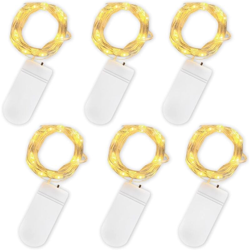 Ersandy - Batteriebetriebene Lichterkette, Set mit 6 LED-Lichterketten, 2 m, 20 LEDs, wasserdichte Kupfergirlande für Geburtstag, Party, Hochzeit,