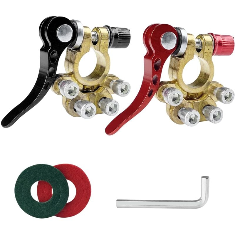 Memkey - Batterieklemmen-Anschluss, Schnellverschluss-Batterieklemmen, positive und negative Batterieklemmen, Messing-Autobatterie-Anschlussklemmen