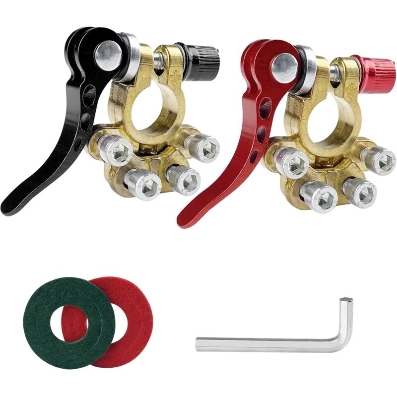 Aougo - Batterieklemmen-Anschluss, Schnellverschluss-Batterieklemmen, positive und negative Batterieklemmen, Messing-Autobatterie-Klemmenanschlüsse