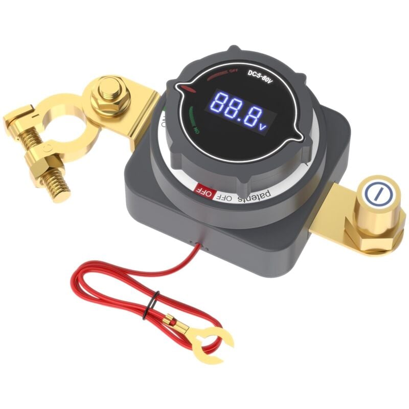 Batterietrennschalter, Ein/Aus 5–80 V, oberer Anschluss, Autobatterie-Trennschalter mit Voltmeter, Stromunterbrechungs-Hauptschalter für Auto, LKW,