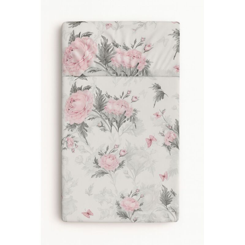 Baumwoll-Spannbettlaken für ein Kinderbett 120x60 cm - romantische Pfingstrosen