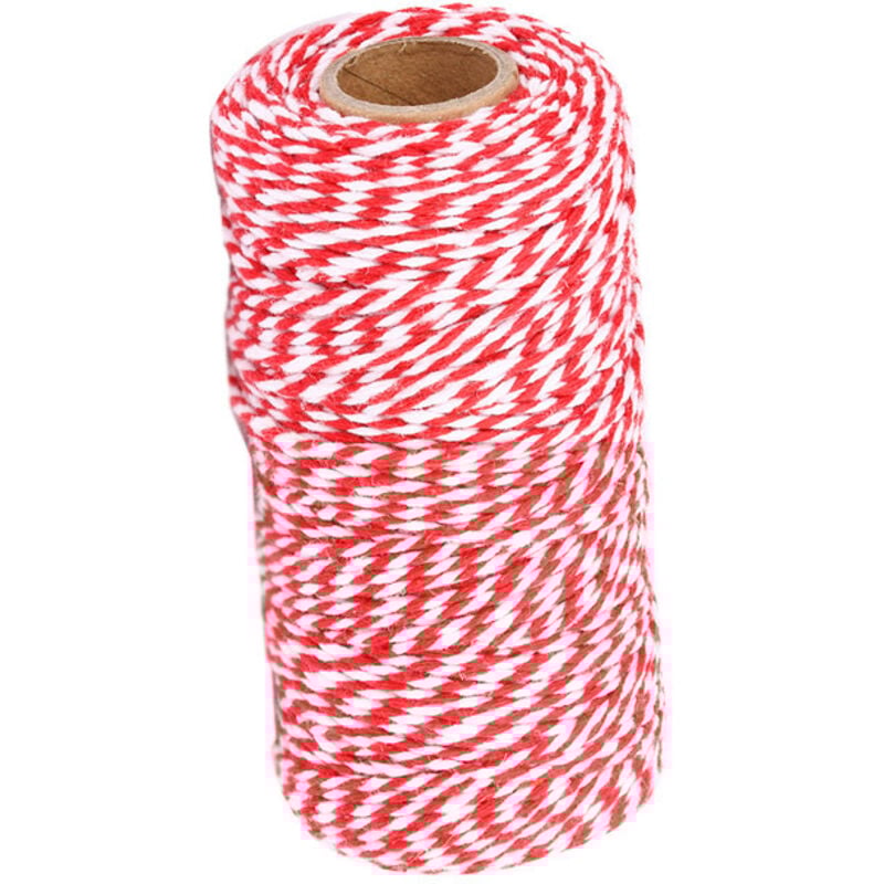 Baumwollkordel, 99,5 m, rot-weiß – für Bastelarbeiten, Hochzeitsdekorationen, Fleisch- und Weihnachtsverpackungen