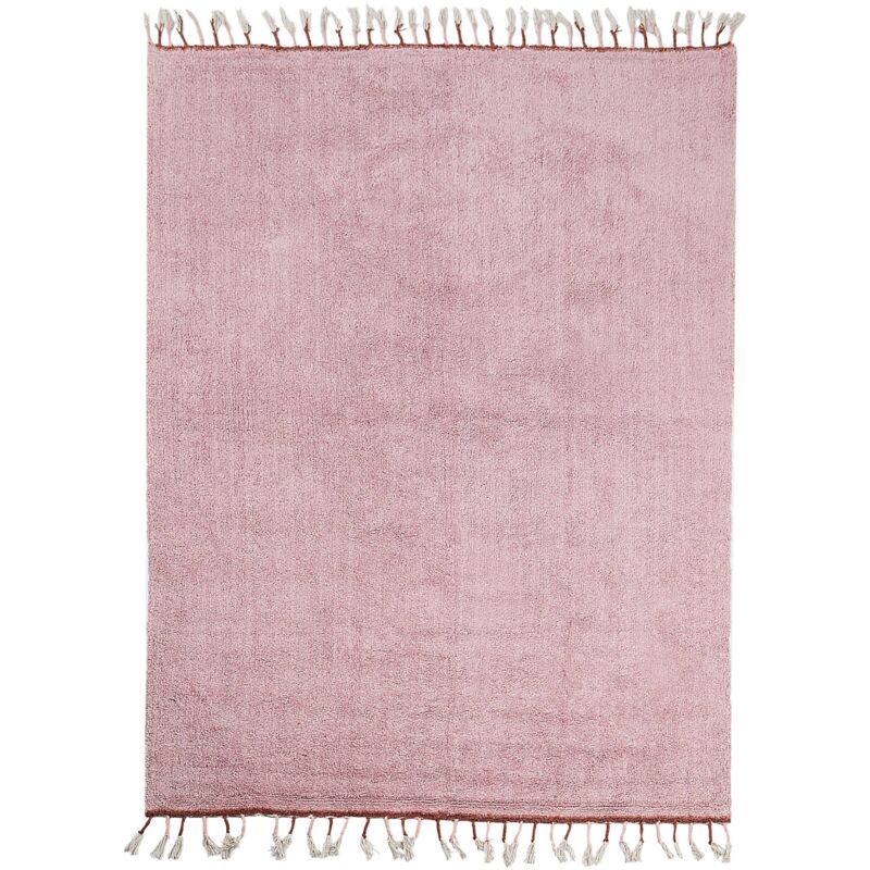 Beliani - Teppich Rosa Baumwolle Rechteckig 140 x 200 cm mit Fransen Kurzhaar Kurzflor Modernes Design Kinderteppich für Fußbodenheizung Geeignet