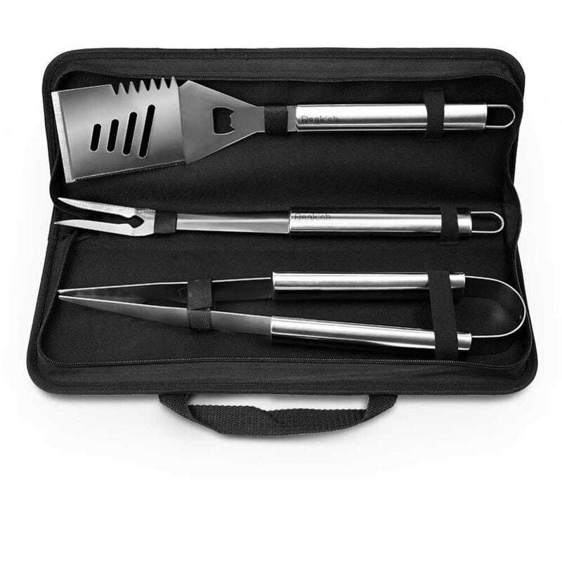 Trade Shop Traesio - Trade Shop - bbq Grillwerkzeuge Zubehör Set mit Gabel Zange Spatel Flaschenöffner -
