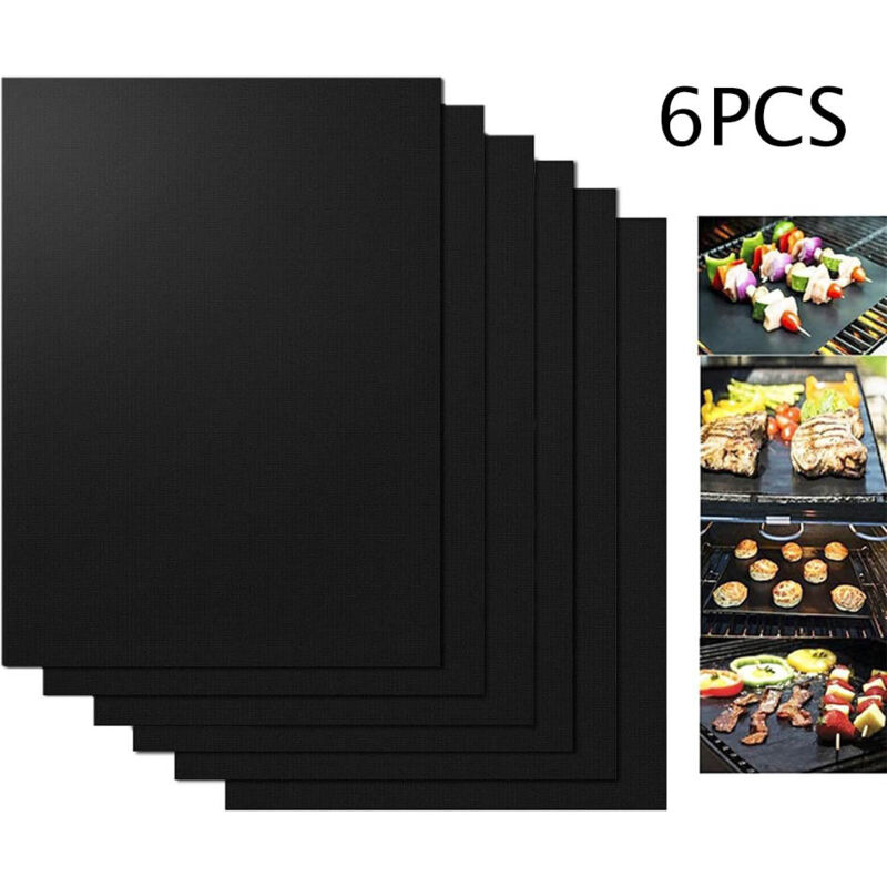 BBQ-Grillmatte, 6er-Pack wiederverwendbare antihaftbeschichtete Teflon-BBQ-Grillmatten, geeignet für Gasofen, Holzkohleofen und Elektrogrill (40 x 33