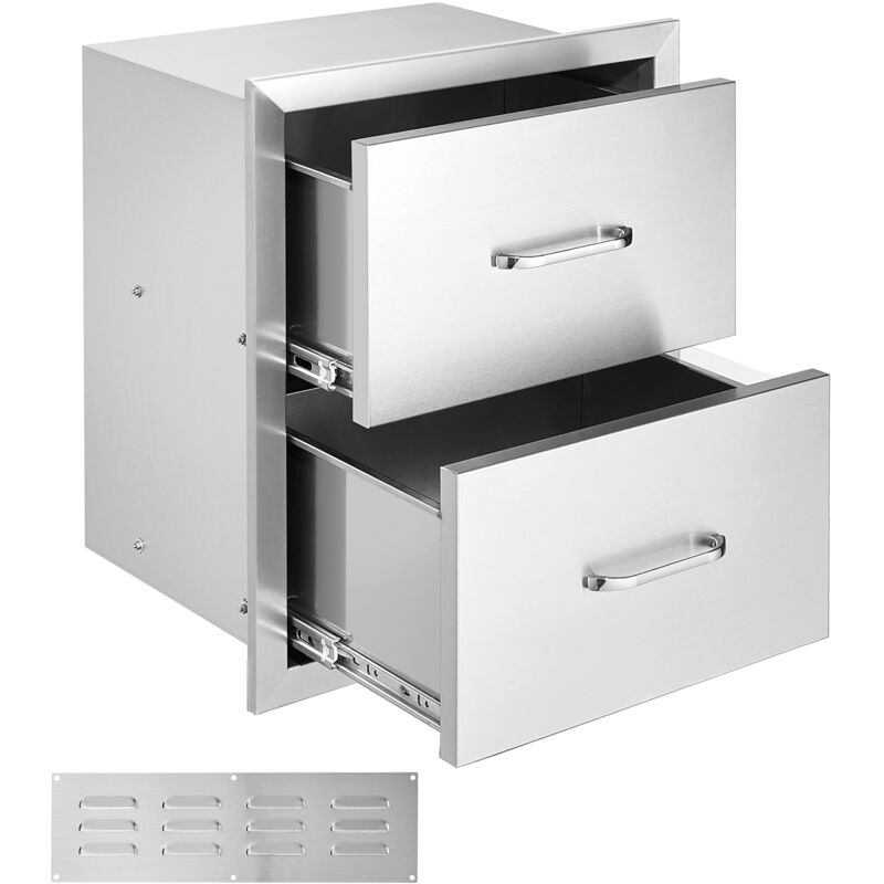 Outdoor-Küchenschubladen, 18 b x 20,6 h x 12,7 t Zoll, flächenbündig montierte Doppel-Grillschubladen, Edelstahl mit Griff für Outdoor-Küchen,