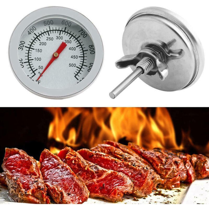 Grillthermometer, Edelstahl-Ofenthermometer, max. 500 °C/1000 °F, analoges Anzeigethermometer für Backofen, Pizzaofen, Holzofen