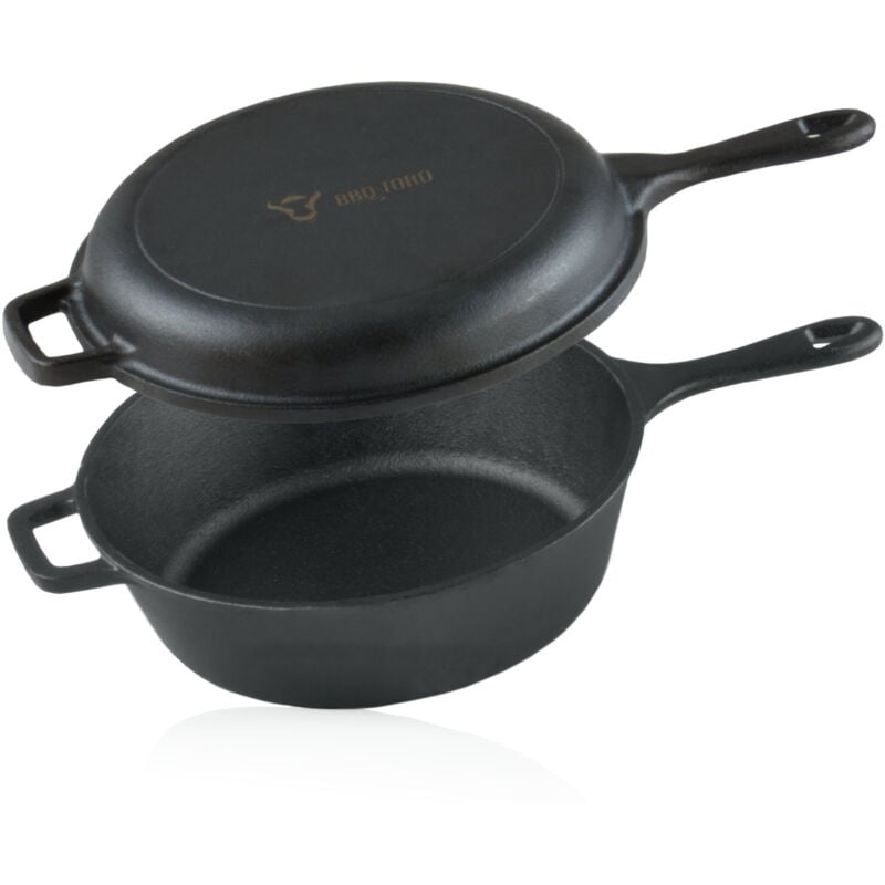 Gusseisen Topf mit Pfannendeckel, 5 Liter - schwarz, Gusseisenpfanne Grill, Gusseisen Topf - Bbq-toro