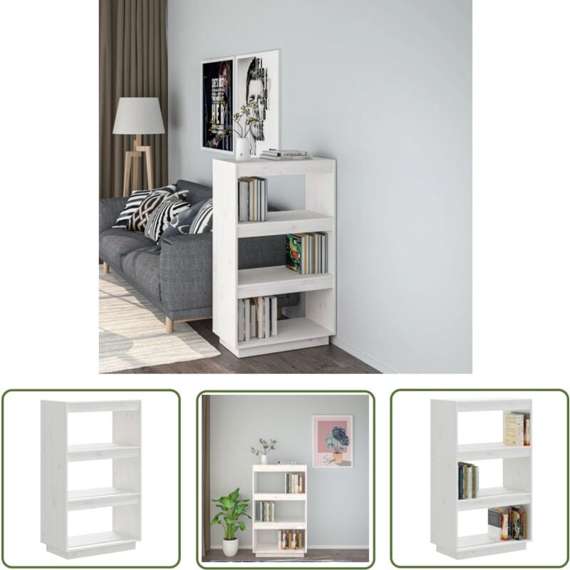 The Living Store Bücherregal/Raumteiler Weiß 60x35x103 cm Massivholz Kiefer - Buche Regal - Holzmöbel - Bücherständer - Raumteiler - Weißer Schrank