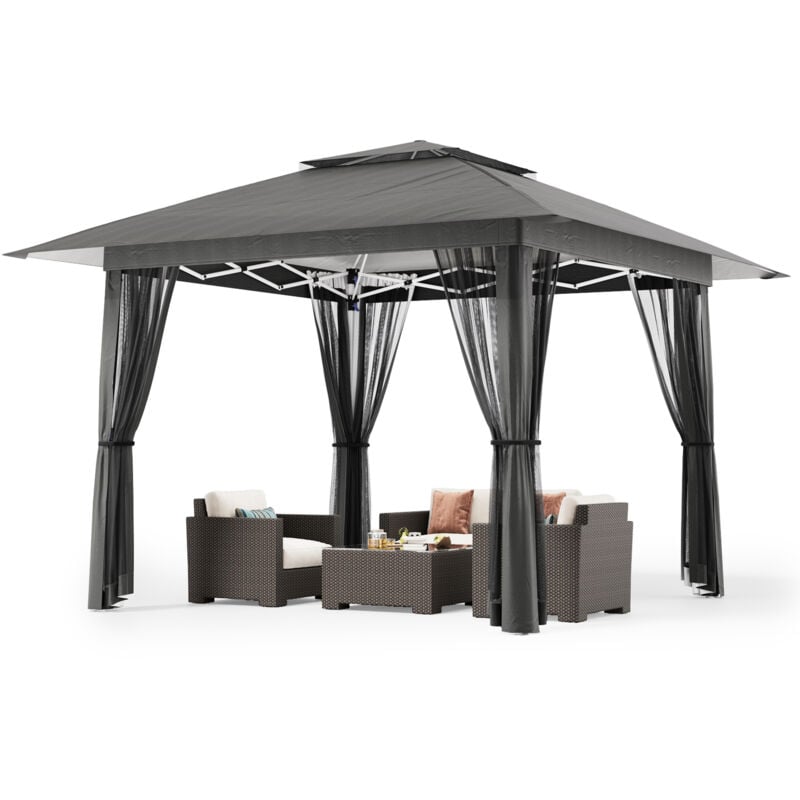 Faltpavillon 3x3 m mit Moskitonetz Wasserdicht UV-Schutz Höhenverstellbar 8 Personen Pop-Up Zelt mit Oxford-Gewebe und Metallrahmen für Camping