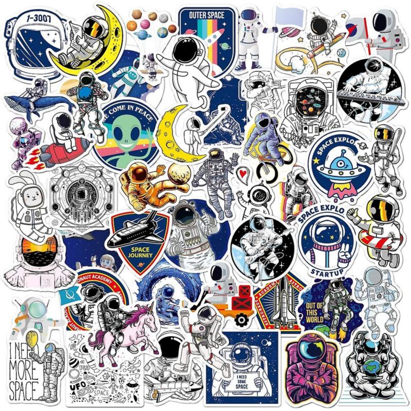 BEBUSINGOTO 100 Stück Astronauten-Aufkleber, wasserdicht, Vinyl-Aufkleber für Wasserflasche, Laptop, Gitarre, Skateboard, Auto, Fahrrad, Motorrad,