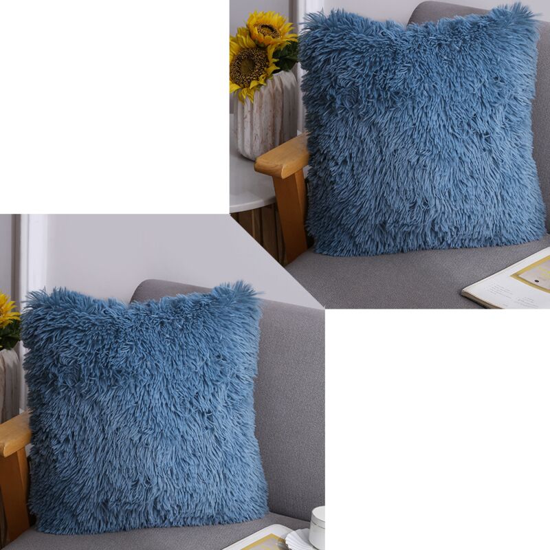 BEBUSINGOTO 2er-Set Luxus-Sofakissenbezug aus Fell, Dekoration, 40 x 40 cm, Blau, für Sofa, Zuhause, Schlafzimmer, Bett, superweicher Plüsch,
