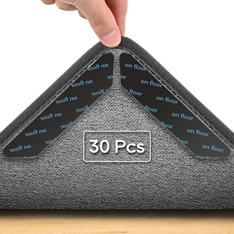 BEBUSINGOTO 30 Stück Anti-Rutsch-Teppichaufkleber, Anti-Rutsch-Teppichclips, wiederverwendbar, für Fußböden geeignet, doppelseitige Befestigung