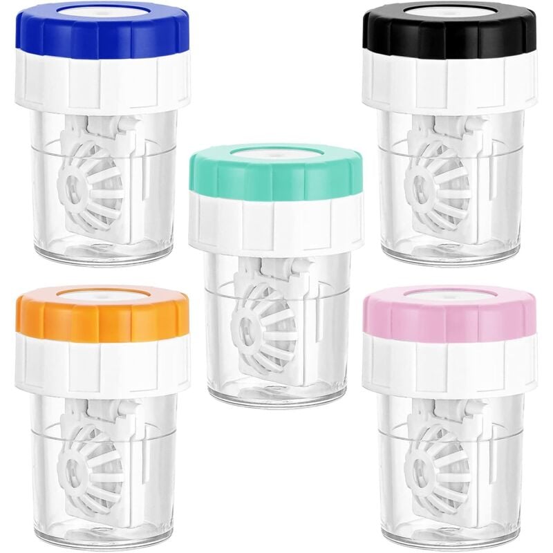 BEBUSINGOTO 5-teiliger manueller Kontaktlinsenreiniger, Kontaktlinsenbehälter, tragbarer Rotations-Kontaktlinsen-Reinigungsbehälter für den täglichen