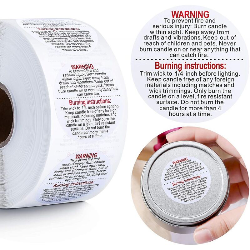 BEBUSINGOTO 500 Stück Kerzen-Warnetiketten, Kerzenglas-Behälteraufkleber, Kerzen-Sicherheitsetiketten, Kerzen-Warnaufkleber