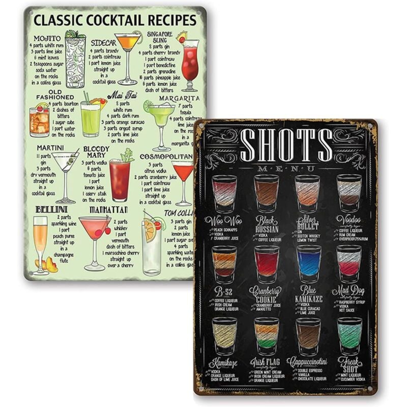 BEBUSINGOTO Cocktail-Poster, Metall-Deko, Metall-Poster, Metall-Plakette, Vintage-/Retro-Metall-Poster, Dekoration, Wandposter für Wandbild, Café,