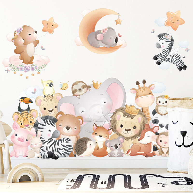 BEBUSINGOTO Dschungeltiere Wandaufkleber Wandtattoos Wandbild Elefant Safari Giraffe Panda für Kinderzimmer Baby Kinderzimmer