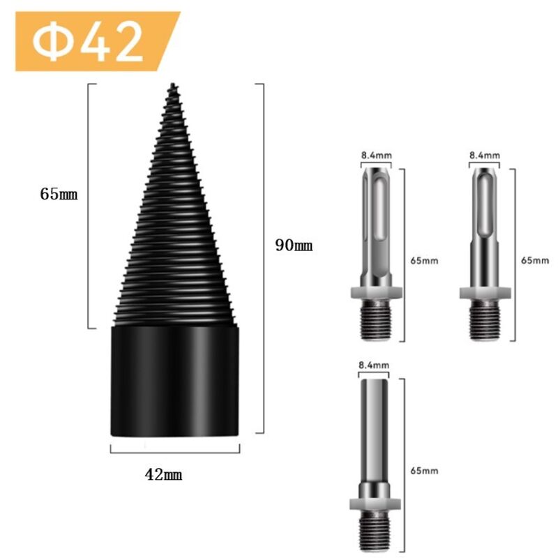 BEBUSINGOTO Holzspaltbohrer 42mm, Holzspaltbohrer, mit 3 Griffen, quadratisch/rund/sechseckig, zum Holzschneiden, Holzspalter