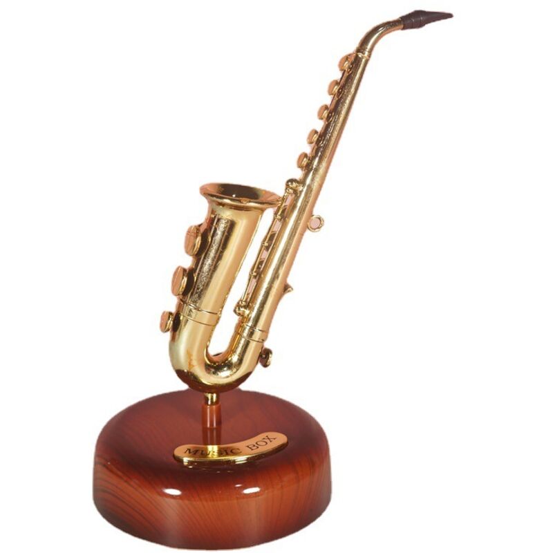 BEBUSINGOTO Klassische Saxophon-Spieluhr, französische Statue, Retro-Handkurbel-Spieluhr, Ornamente, Heimdekorationen