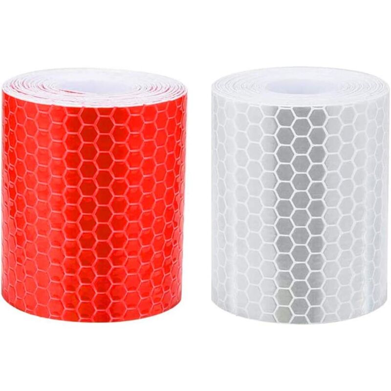 BEBUSINGOTO Reflektierendes Band, 2 Stück 5 cm × 3 m, selbstklebend, hohe Sichtbarkeit für Fahrzeuge, Autos, Anhänger, Fahrräder und Helme – Weiß und