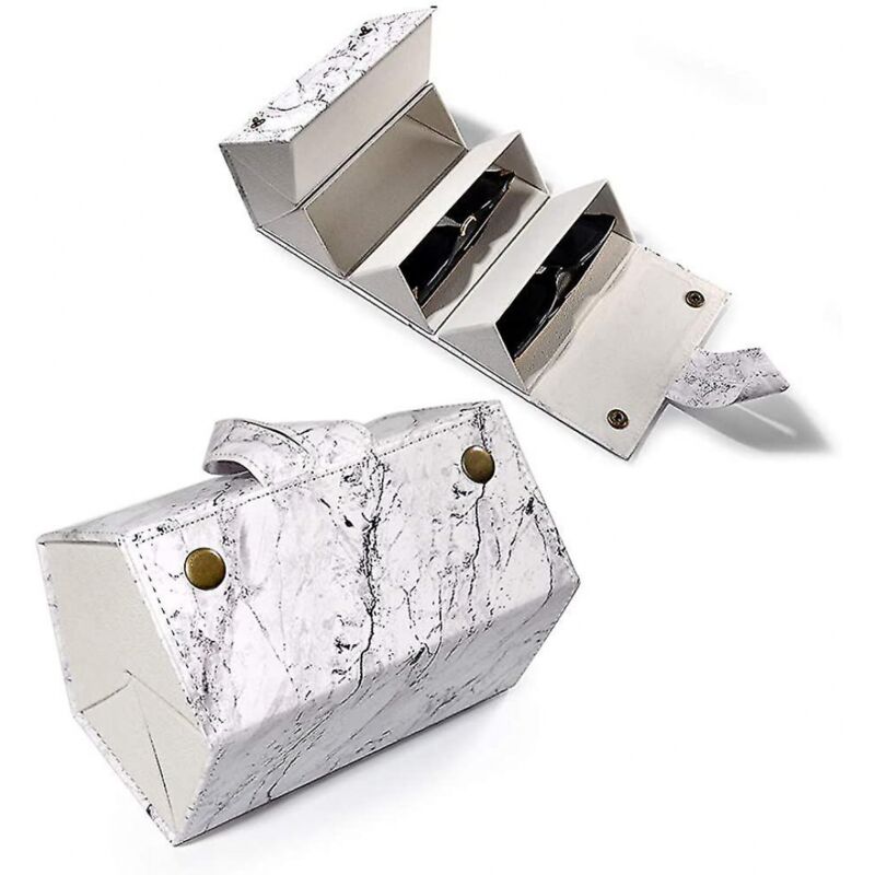 BEBUSINGOTO Reise-Sonnenbrillen-Aufbewahrungsetui aus Leder mit 5 Fächern, faltbare Brillen-Aufbewahrungsbox, tragbare Brillen-Ausstellungsbehälter