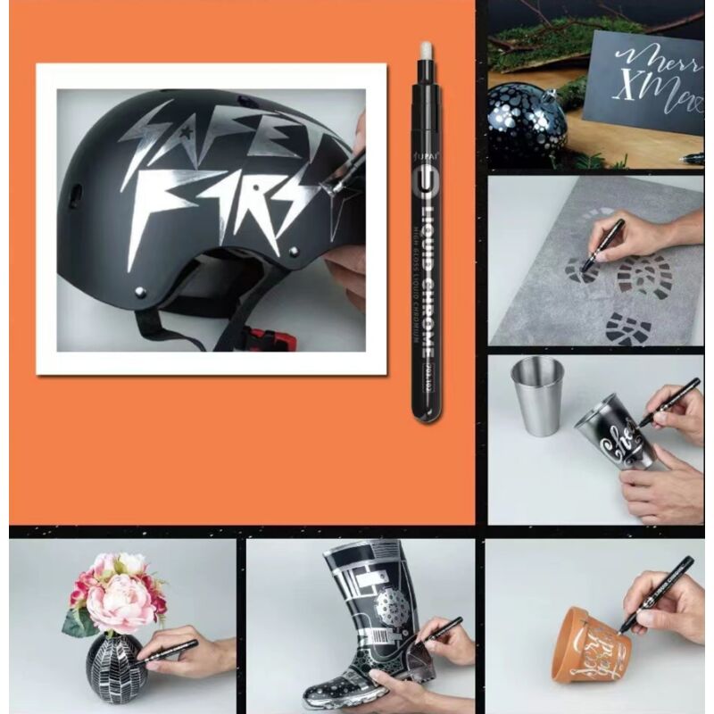 BEBUSINGOTO Silberner Lackstift mit Spiegeleffekt, Lackstift, Chrom, Metall-Schreibwaren, UV-beständig, 4,0 mm