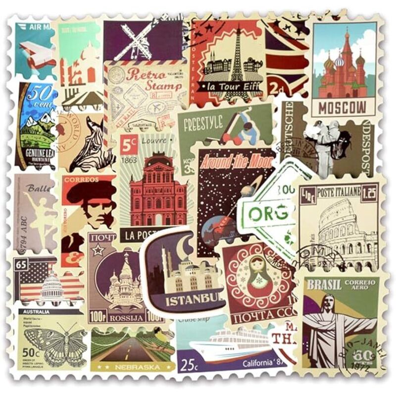 BEBUSINGOTO Vinyl-Aufkleber im Vintage-Stil, Retro-Reiseaufkleber, 50 Stück, Koffer-Aufkleberpaket, Aufkleber für Koffer, Laptop, Auto, Gepäck,