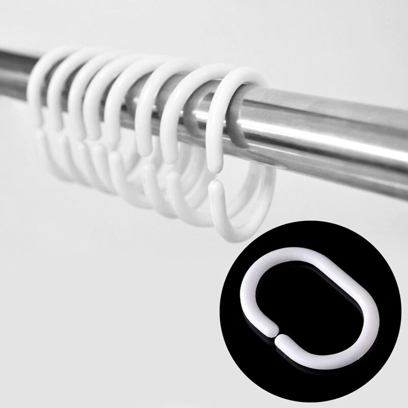 BEBUSINGOTO (Weiß), 12 Stück C-förmige Duschvorhangringe aus Kunststoff, Vorhanghaken für Türvorhang, Fenstervorhang