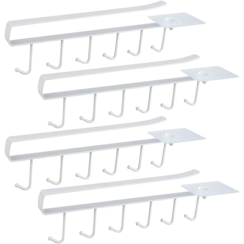 BEBUSINGOTO Weiß 4er Set Schrankeinsatz Tassenhalter Becherhalter für 6 Tassen Aufbewahrungshaken für Tassen Aufbewahrungshaken für Küchenutensilien
