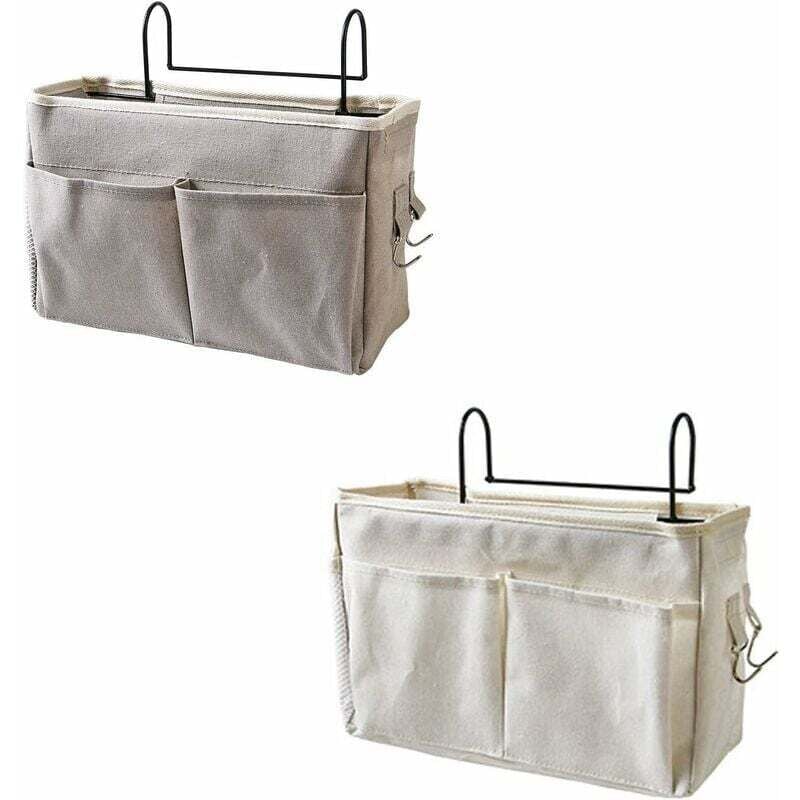 Ulisem - Betttasche, 2-teiliger Nachttisch-Hängekorb, wasserdichter Canvas-Bettregal-Organizer, Nachttisch-Hängeaufbewahrungstasche, für Bücher,