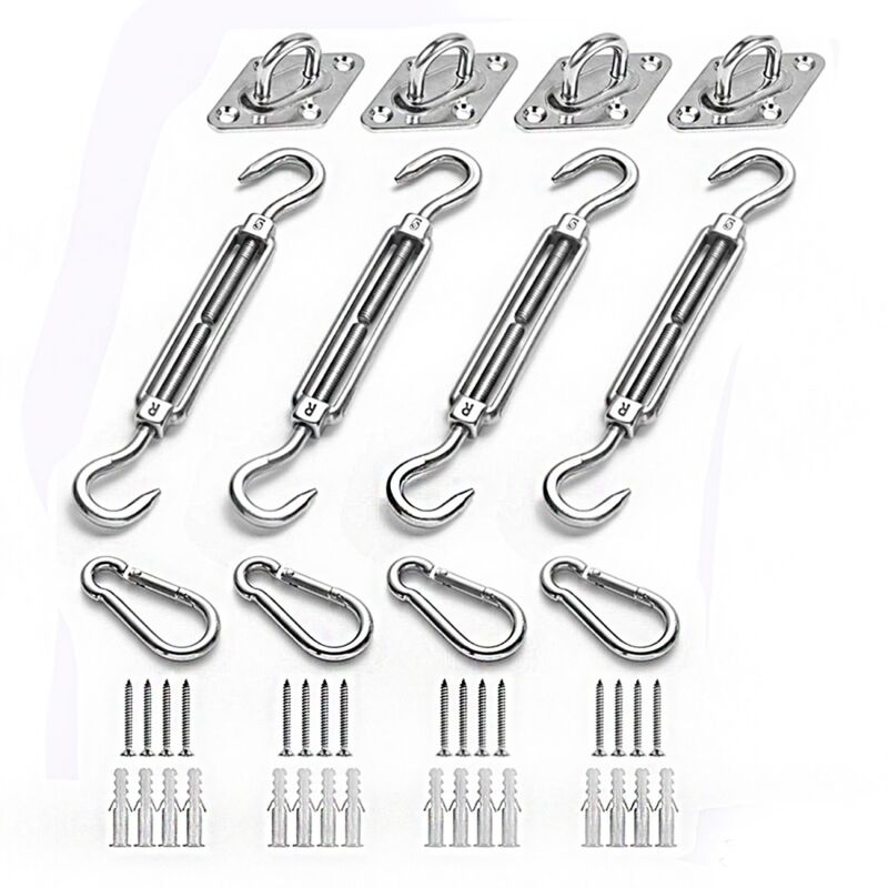 Befestigungsset für Sonnensegel, Edelstahl-Befestigungsset für dreieckige, quadratische und rechteckige Sonnensegel, Befestigungszubehör für