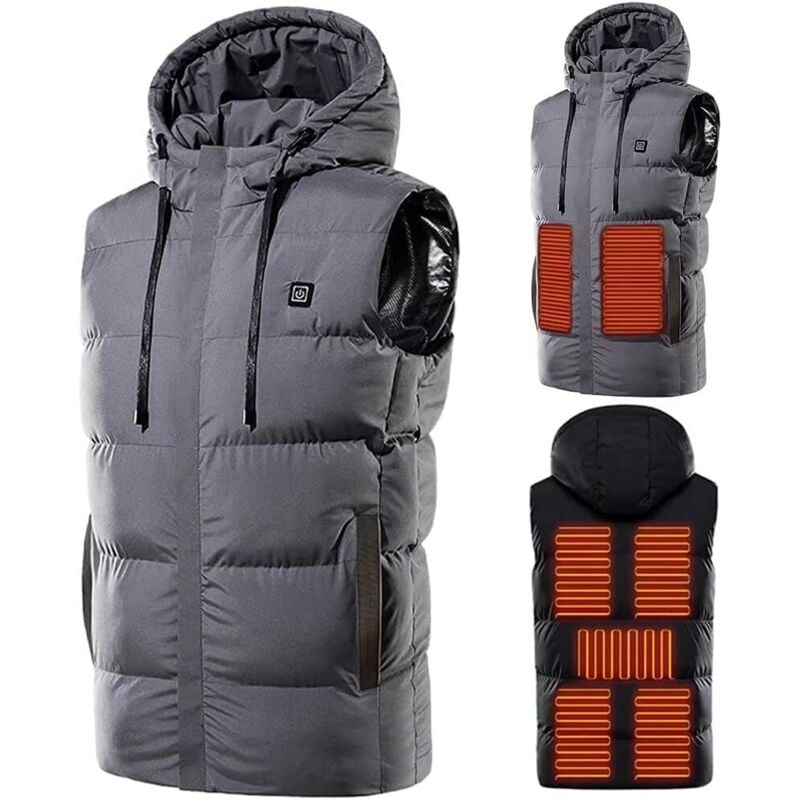 Beheizte Weste für den Winter, Kleidung, beheizte Jacke, warm, elektrisch, beheizte Winter-Kapuze, waschbar, USB-Aufladung, 3 Temperaturen, 7