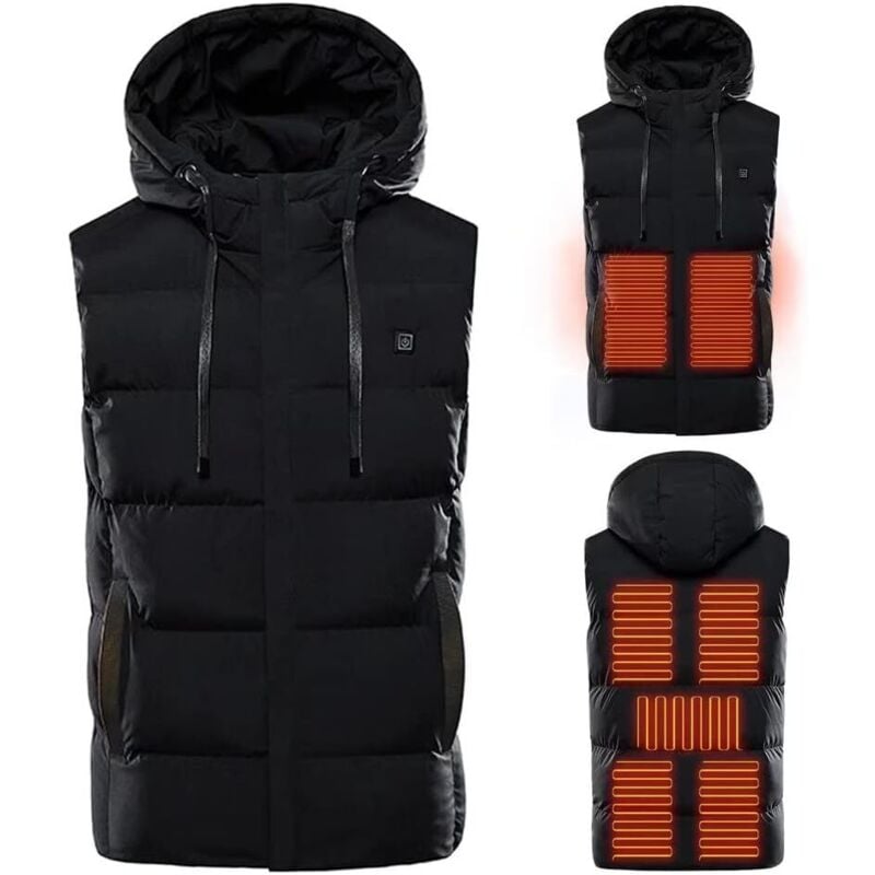 Beheizte Weste für den Winter, Kleidung, beheizte Jacke, warm, elektrisch, mit Kapuze für den Winter, waschbar, USB-Aufladung, 3 Temperaturen, 7