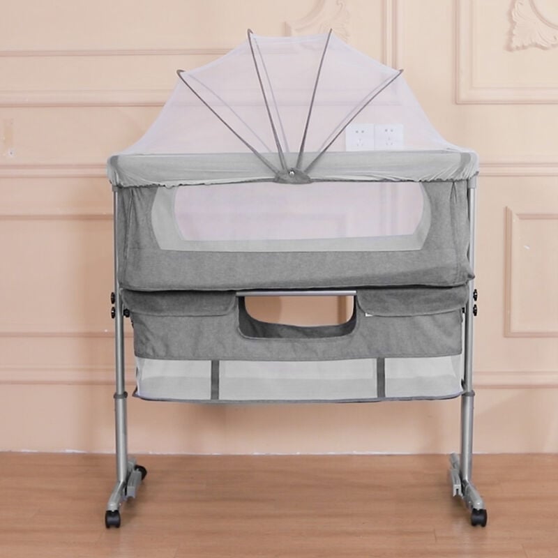 Beistellbett Babybett Wickeltisch Wickelregal Babywiege mit Matratze Rollen Mückennetz höhenverstellbar Wickelstation Wickelkommode 93 57 71-88 cm