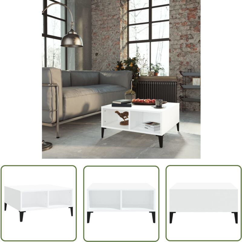 The Living Store Couchtisch Weiß 60x60x30 cm Holzwerkstoff - Couchtisch - Wohnzimmertisch - Weißer Couchtisch - Holzt Tisch - Metall Beine