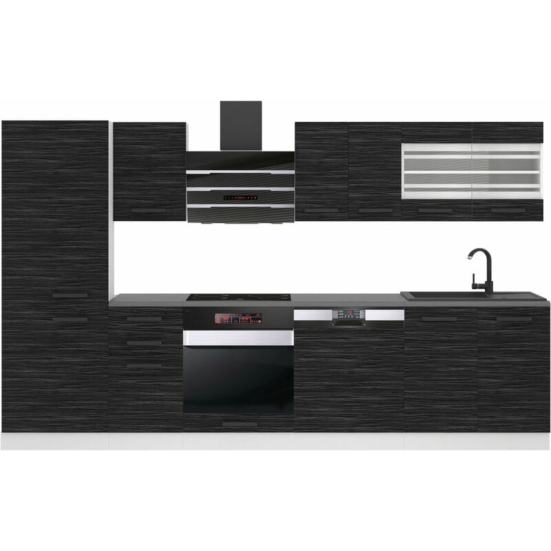 Küchenzeile Küchenblock Cindy - Küchenmöbel 300 cm Einbauküche Vollausstattung ohne Elektrogeräten mit Hängeschränke und Unterschränke, ohne