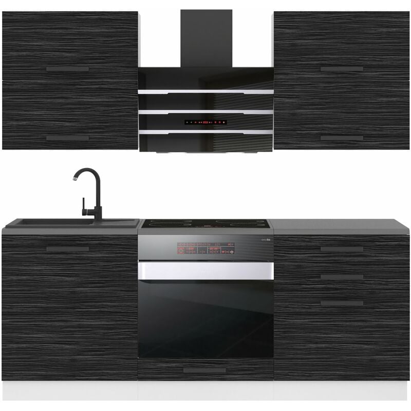 Küchenzeile Küchenblock Emily - Küchenmöbel 180 cm Einbauküche Vollausstattung ohne Elektrogeräten mit Hängeschränke und Unterschränke, mit