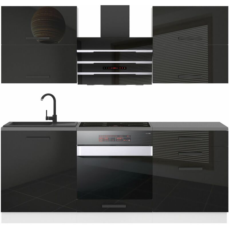 Küchenzeile Küchenblock Emily - Küchenmöbel 180 cm Einbauküche Vollausstattung ohne Elektrogeräten mit Hängeschränke und Unterschränke, ohne