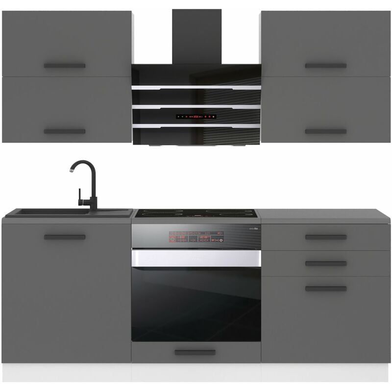 Belini Küchenzeile Küchenblock Emily - Küchenmöbel 180 cm Einbauküche Vollausstattung ohne Elektrogeräten mit Hängeschränke und Unterschränke, ohne