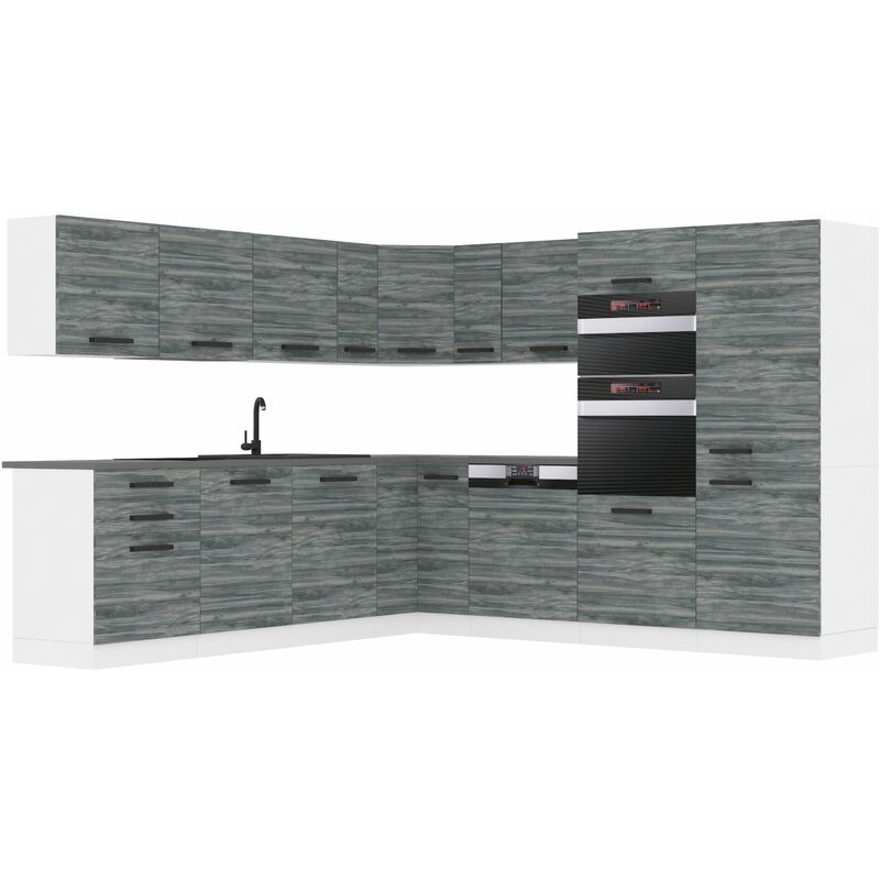 Küchenzeile Küchenblock Küche L-Form Jane Küchenmöbel mit Griffe, Einbauküche ohne Elektrogeräten mit Hängeschränke und Unterschränke, ohne