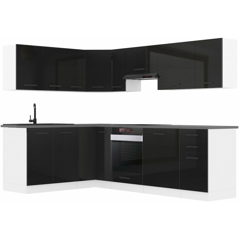 Küchenzeile Küchenblock Küche L-Form Janet Küchenmöbel mit Griffe, Einbauküche ohne Elektrogeräten mit Hängeschränke und Unterschränke, ohne