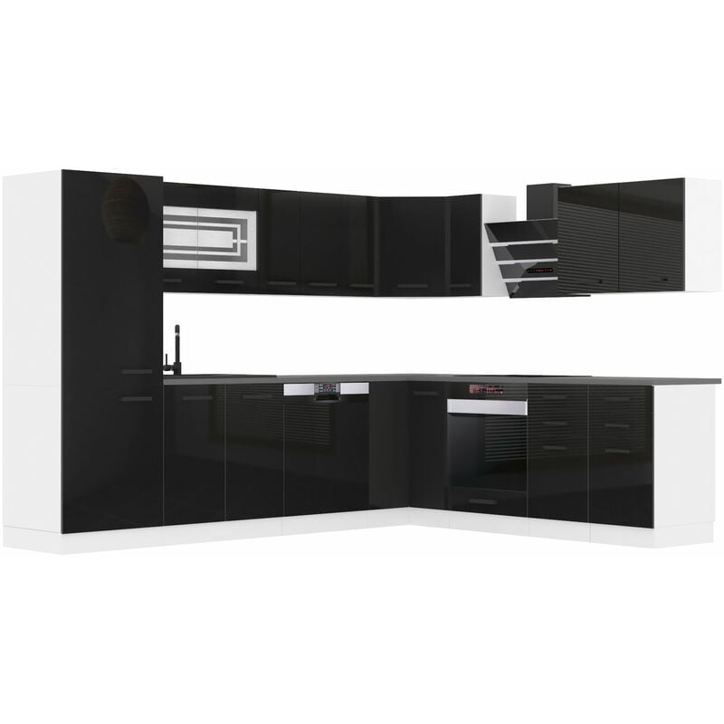 Küchenzeile Küchenblock Küche L-Form Julie Küchenmöbel mit Griffe, Einbauküche ohne Elektrogeräten mit Hängeschränke und Unterschränke, mit