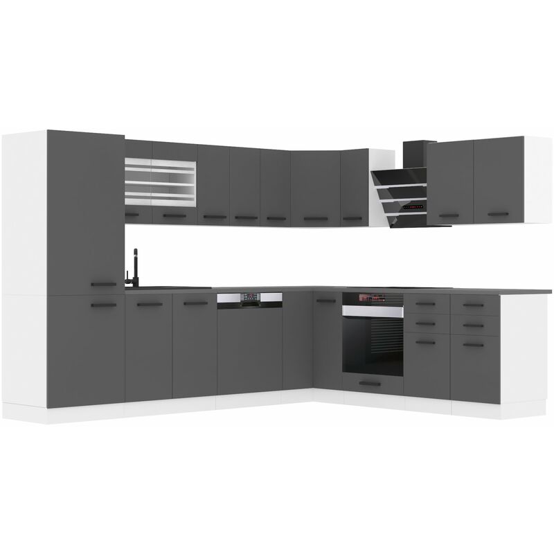 Küchenzeile Küchenblock Küche L-Form Julie Küchenmöbel mit Griffe, Einbauküche ohne Elektrogeräten mit Hängeschränke und Unterschränke, ohne