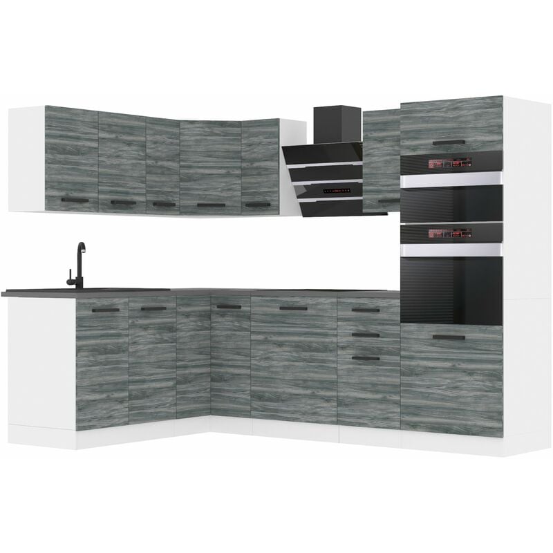 Küchenzeile Küchenblock Küche L-Form Melanie Küchenmöbel mit Griffe, Einbauküche ohne Elektrogeräten mit Hängeschränke und Unterschränke, mit