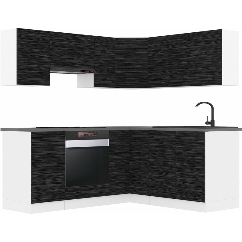 Küchenzeile Küchenblock Küche L-Form Sarah Küchenmöbel mit Griffe, Einbauküche ohne Elektrogeräten mit Hängeschränke und Unterschränke, mit