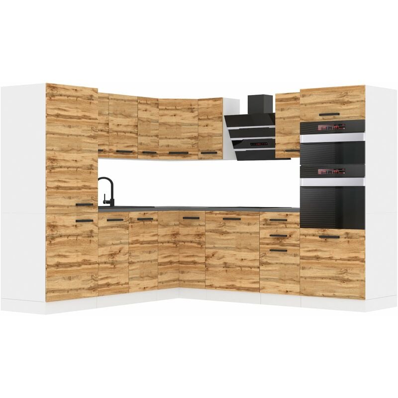 Küchenzeile Küchenblock Küche L-Form Stacy Küchenmöbel mit Griffe, Einbauküche ohne Elektrogeräten mit Hängeschränke und Unterschränke, mit