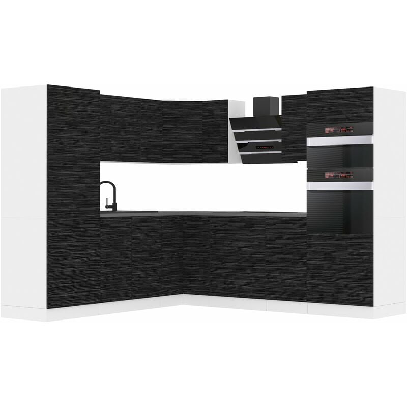 Küchenzeile Küchenblock Küche L-Form Stacy Küchenmöbel mit Griffe, Einbauküche ohne Elektrogeräten mit Hängeschränke und Unterschränke, ohne