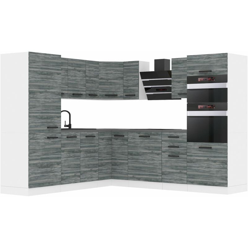 Küchenzeile Küchenblock Küche L-Form Stacy Küchenmöbel mit Griffe, Einbauküche ohne Elektrogeräten mit Hängeschränke und Unterschränke, ohne