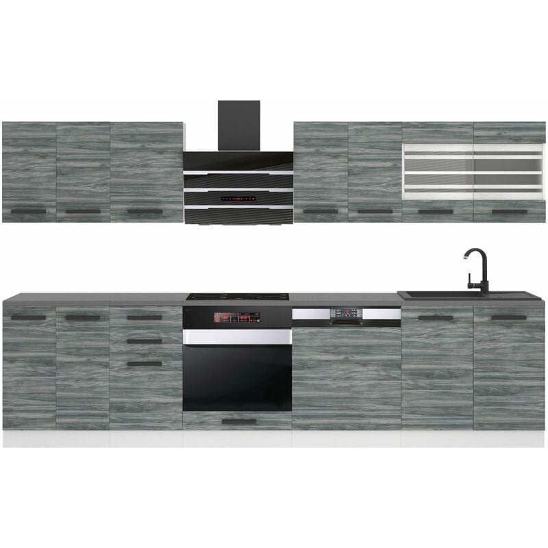 Küchenzeile Küchenblock Lucy - Küchen-Möbel 300 cm Küche komplett ohne Elektrogeräten mit Hängeschränke und Unterschränke Ohne Arbeitsplatten Glamour