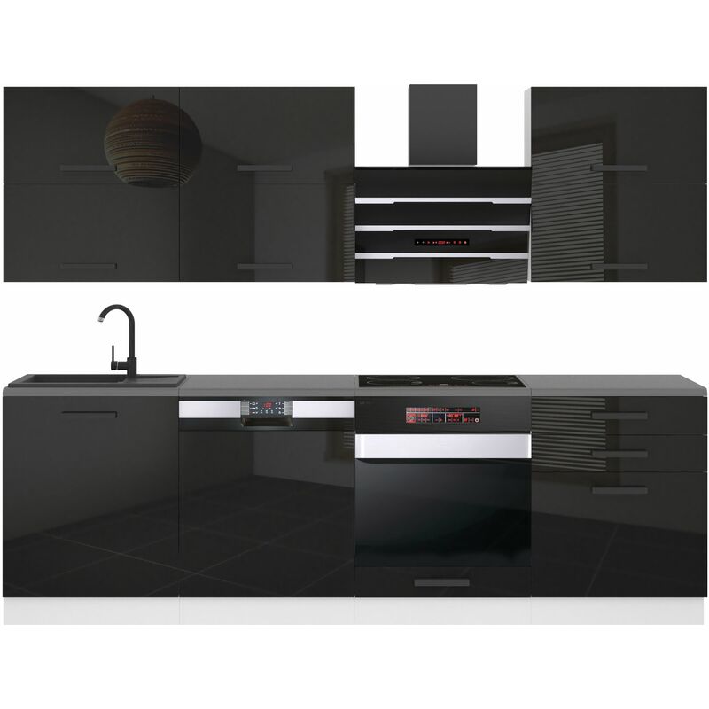 Küchenzeile Küchenblock Madison - Küchenmöbel 240 cm Einbauküche Vollausstattung ohne Elektrogeräten mit Hängeschränke und Unterschränke, mit